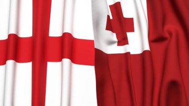 İngiltere ve TONGA bayrakları gerçekçi kumaş dokusuyla