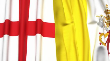 İngiltere ve VATICAN bayrakları gerçekçi kumaş dokusuyla