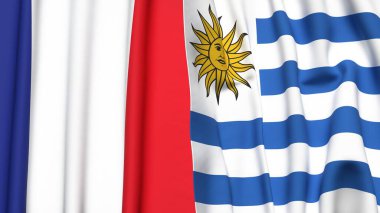FRANCE ve Uruguay bayrakları gerçekçi kumaş dokusuyla