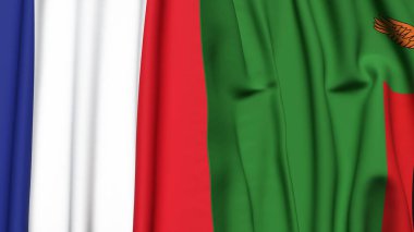 FRANCE ve ZAMBIA bayrakları gerçekçi kumaş dokusuyla
