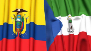 Eşitlikçi Guinea bayrakları ve gerçekçi kumaş dokusuna sahip Ekvador