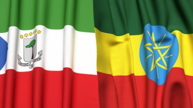 Gerçek kumaş dokusuna sahip Eşitlikçi Guinea ve EthIOPIA bayrakları