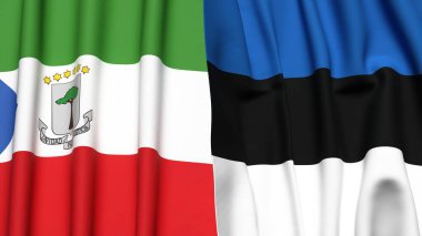 Gerçek kumaş dokusuna sahip Eşitlikçi Guinea ve Estonya Bayrakları