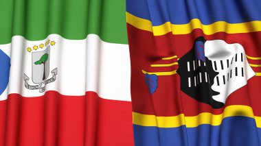 Eşitlikçi Guinea ve Eswatini bayrakları gerçekçi kumaş dokusuyla