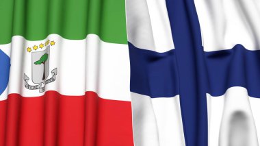 Eşitlikçi Guinea ve FINLAND bayrakları gerçekçi kumaş dokusuyla