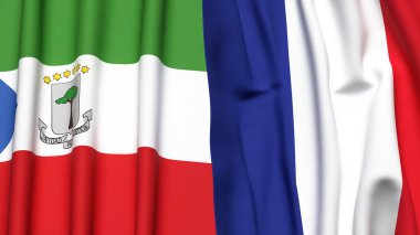 Gerçek kumaş dokusuna sahip Eşitlikçi Guinea ve FRANCE bayrakları