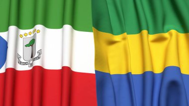 Gerçek kumaş dokusuna sahip Eşitlikçi Guinea ve Gabon Bayrakları