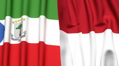 Gerçek kumaş dokusuna sahip Eşitlikçi Guinea ve İndonezya Bayrakları