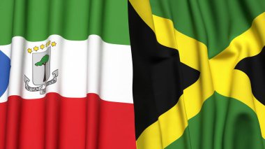 Eşitlikçi Guinea ve JAMAICA bayrakları gerçekçi kumaş dokusuyla