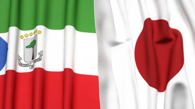 Eşitlikçi Guinea bayrakları ve gerçekçi kumaş dokusuna sahip Japonca