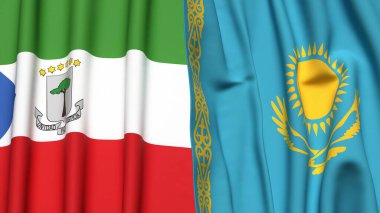 Gerçek kumaş dokusuna sahip Eşitlikçi Guinea ve KAZAKHSTAN bayrakları