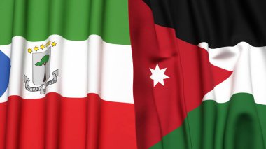 Gerçek kumaş dokusuna sahip Eşitlikçi Guinea ve JORDAN bayrakları