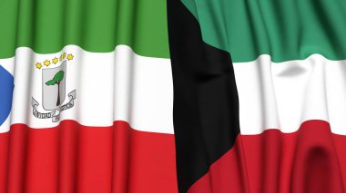 Eşitlikçi Guinea ve KUWAIT bayrakları gerçekçi kumaş dokusuyla