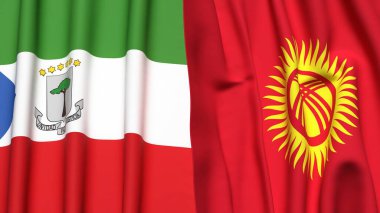 Eşitlikçi Guinea ve KYRGYZSTAN bayrakları gerçekçi kumaş dokusuyla