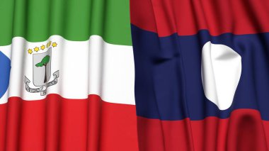 Gerçek kumaş dokusuna sahip Eşitlikçi Guinea ve LAOS bayrakları