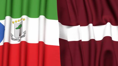 Gerçek kumaş dokusuna sahip Eşitlikçi Guinea ve LATVIA bayrakları