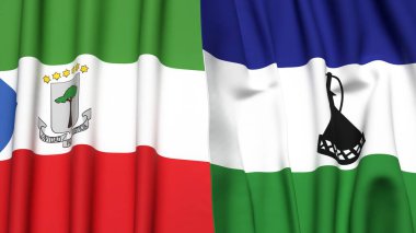 Eşitlikçi Guinea ve gerçekçi kumaşlı LESOTHO bayrakları