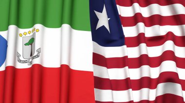 Eşitlikçi Guinea ve Liberia bayrakları gerçekçi kumaş dokusuyla