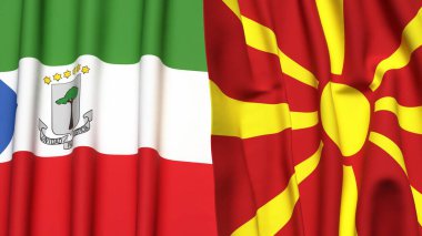 Gerçek kumaş dokusuna sahip Eşitlikçi Guinea ve MACEDONIA bayrakları