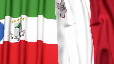 Eşitlikçi Guinea ve Malta bayrakları gerçekçi kumaş dokusuyla