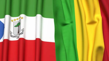 Eşitlikçi Guinea ve Mali bayrakları gerçekçi kumaş dokusuyla