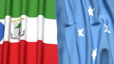 Eşitlikçi Guinea ve MICRONEA bayrakları gerçekçi kumaş dokusuyla