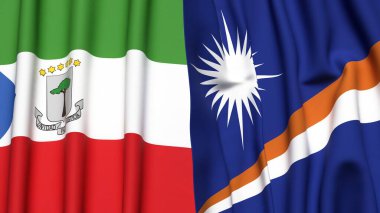 Eşitlikçi Guinea ve Marshall Adaları bayrakları gerçekçi kumaş dokusuyla