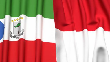 Gerçek kumaş dokusuna sahip Eşitlikçi Guinea ve Monako bayrakları