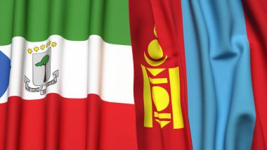 Eşitlikçi Guinea ve Moğolistan bayrakları gerçekçi kumaş dokusuyla