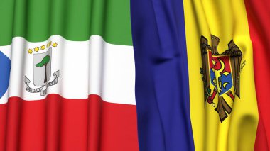 Gerçekçi kumaş dokusuna sahip Eşitlikçi Guinea ve MOLDOVA bayrakları