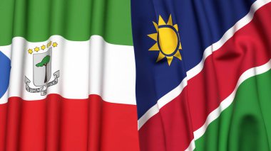 Gerçek kumaş dokusuna sahip Eşitlikçi Guinea ve NAMIBIA bayrakları