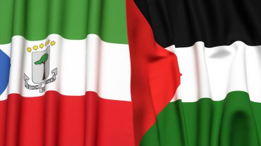 Eşitlikçi Guinea ve Filistin 4k bayrakları gerçekçi kumaş dokusuyla