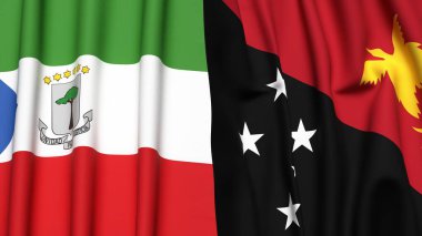 Eşitlikçi Guinea ve PAPUA Yeni Guinea bayrakları gerçekçi kumaş dokusuyla