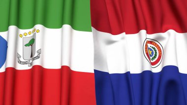 Eşitlikçi Guinea ve Paraguay bayrakları gerçekçi kumaş dokusuyla
