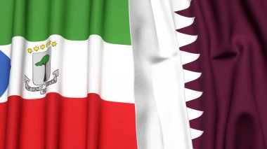 Eşitlikçi Guinea ve Katar bayrakları gerçekçi kumaş dokusuyla