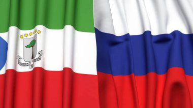 Gerçek kumaş dokusuna sahip Eşitlikçi Guinea ve RUSSIA bayrakları