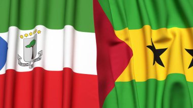 Eşitlikçi Guinea bayrakları ve gerçekçi kumaş dokusuna sahip SAO TOME