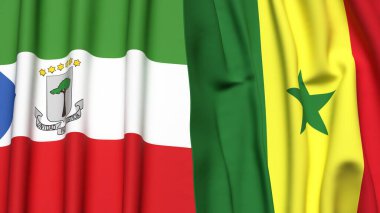 Eşitlikçi Guinea ve Senegal bayrakları gerçekçi kumaş dokusuyla