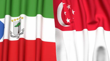 Eşitlikçi Guinea bayrakları ve gerçekçi kumaş dokusuna sahip SINGAPORE