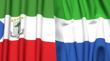 Eşitlikçi Guinea ve Sierra Leone bayrakları gerçekçi kumaş dokusuyla