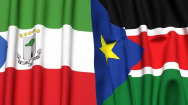 Eşitlikçi Guinea bayrakları ve gerçekçi kumaş dokusuna sahip Güney Sudan