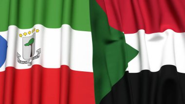 Eşitlikçi Guinea ve Sudan bayrakları gerçekçi kumaş dokusuyla