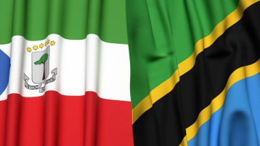 Gerçek kumaş dokusuna sahip Eşitlikçi Guinea ve TANZANIA bayrakları
