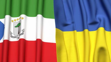 Eşitlikçi Guinea ve UKRAINE bayrakları gerçekçi kumaş dokusuyla