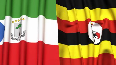Eşitlikçi Guinea ve UGANDA bayrakları gerçekçi kumaş dokusuyla
