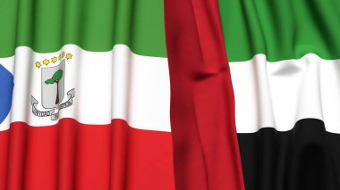 Gerçek kumaş dokusuna sahip Eşitlikçi Guinea ve BAE bayrakları