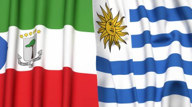 Gerçek kumaş dokusuna sahip Eşitlikçi Guinea ve Uruguay bayrakları