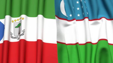 Eşitlikçi Guinea ve UZBEKISTAN bayrakları gerçekçi kumaş dokusuyla
