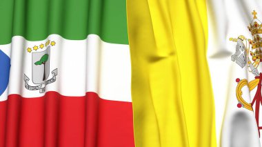Gerçek kumaş dokusuna sahip Eşitlikçi Guinea ve VATİKAN bayrakları