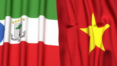 Eşitlikçi Guinea ve VİETNAM bayrakları gerçekçi kumaş dokusuyla